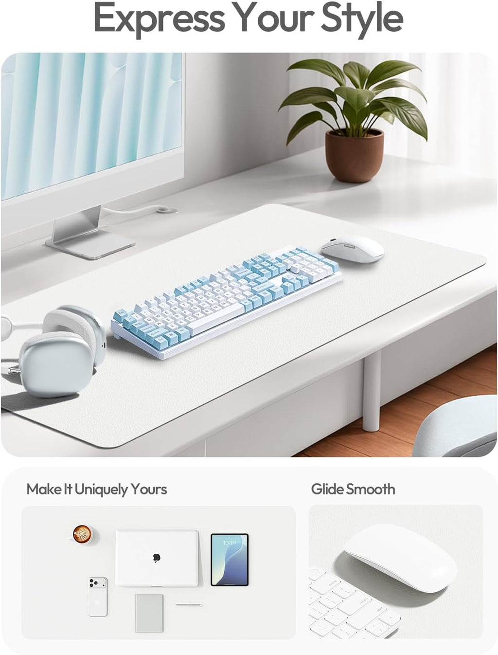 YSAGi Leather Desk Pad Protector, Office Desk Mat, Large Mouse Pad, Non-Slip PU Leather Desk Blotter, Laptop Desk Pad, Waterproof Desk Writing Pad for Office and Home (White,55" x 24") - Image 3