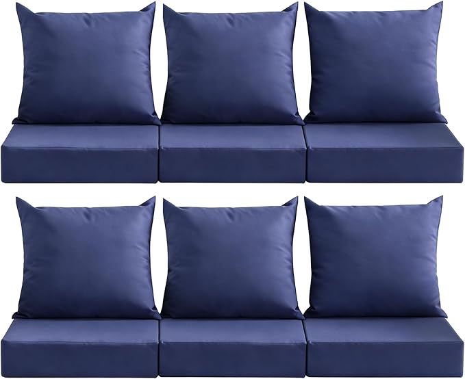 Outdoor Deep Seat Cushion Set, 24x24 Inch Water-Resistant & Fade-Resistant Outdoor Chair Cushions, Patio Furniture Cushions with Removable Cover for Patio Chair, Sofa,Navy Blue (Set of 6) by MuaMelop