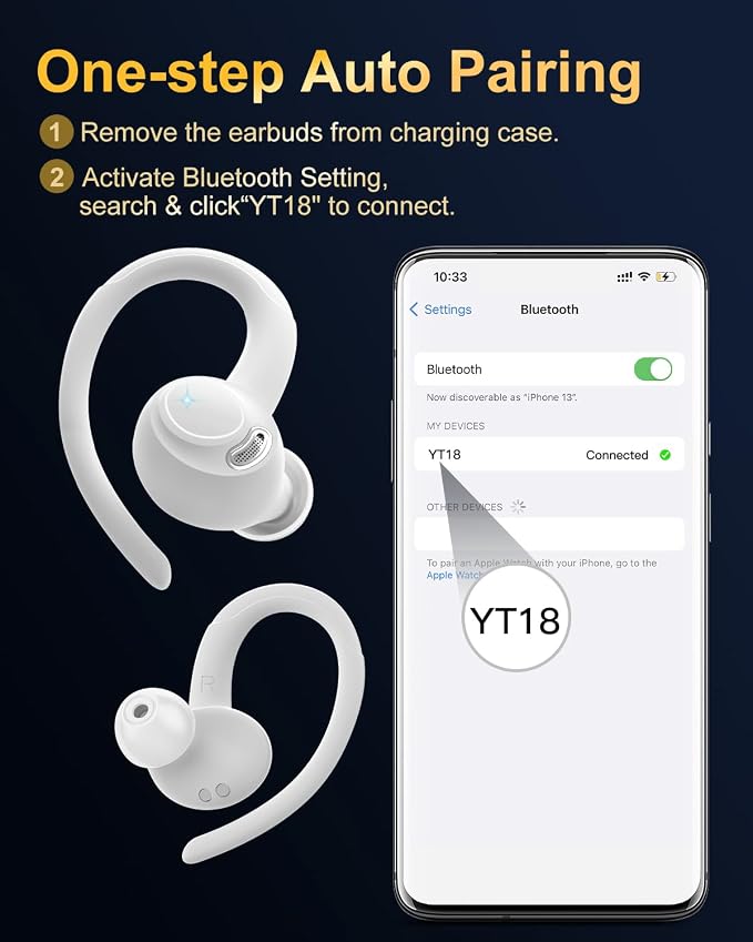 Wireless Earbuds, Bluetooth 5.4 Headphones Sport Over Ear Buds with ENC Mic | Noise Cancelling Mic,48H, Wireless Earphone With Earhooks, Stereo Deep Bass, IP7 Waterproof ear bud for Workout Running,White - Image 7