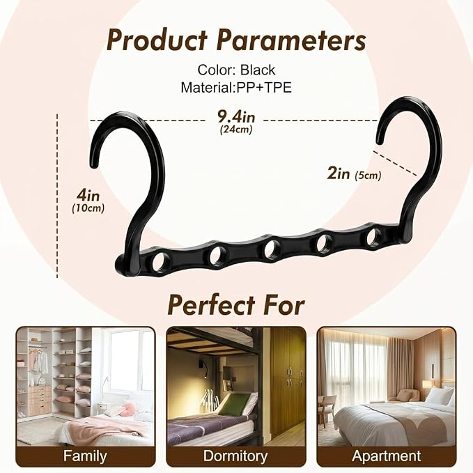 HOUSE DAY 10 Pack Space Saving Hangers, Black, Premium Smart Hanger | Space Saver Hanger Organizer, Closet Organizer and Storage for Dorm, Apartment, Dorm Room Essentials for Grouping Clothes - Image 4