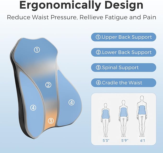 BABUR Lumbar Support Pillow for Car, Back Cushion Support for Driving Seat | Ergonomic 100% Memory Foam, Back Pain Relief, Comfort Lower Back Support for Office Chairs, Car Seat, Wheelchair - Image 6