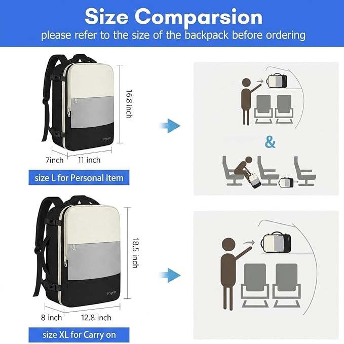 Taygeer Carry On Backpack for Men Women, Laptop Bag 17.3" Flight Approved | Travel Backpack with Water Bottle Pocket & Shoe Pouch, College Teacher Tote Bag for Work Essentials, Beige Gray Black - Image 5
