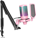 FIFINE A6T Pink Gaming USB Condenser Microphone Kit for Podcast Streaming | Mute Button, RGB Indicator, Gain Control, Boom Arm & Pop Filter, for PC/PS5/Mac Streaming Discord Twitch Podcasts by FIFINE