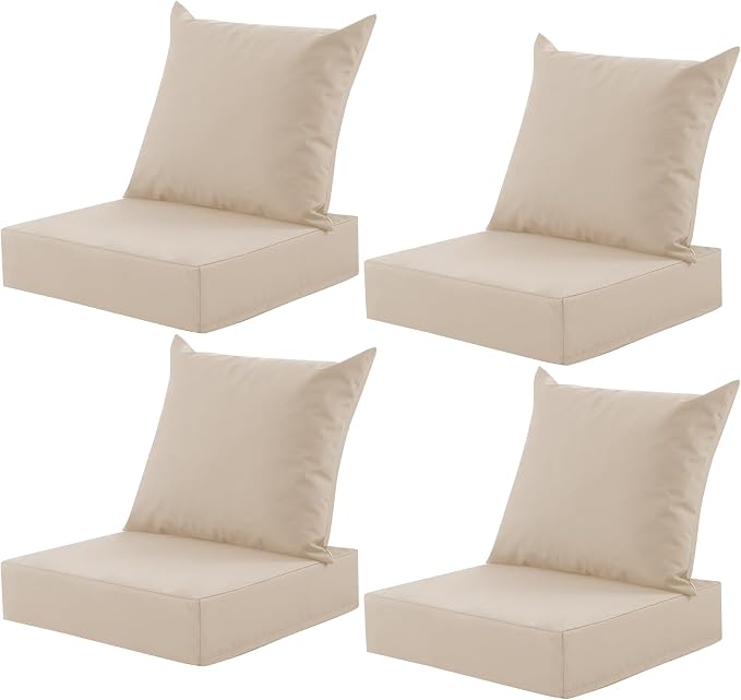 Outdoor Deep Seat Cushion Set, 24x24 Inch Water-Resistant & Fade-Resistant Outdoor Chair Cushions, Patio Furniture Cushions with Removable Cover for Patio Chair, Sofa, Beige (Set of 4) by MuaMelop