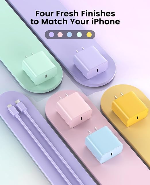 iPhone Charger Fast Charging, USB C Charger Block, 6FT/10FT Lightning Cable | For Apple iPhone 14/13/12/11 Series, 2-Pack USB C to Lightning Cables, AirPods with Lightning Charging Case,Purple - Image 8