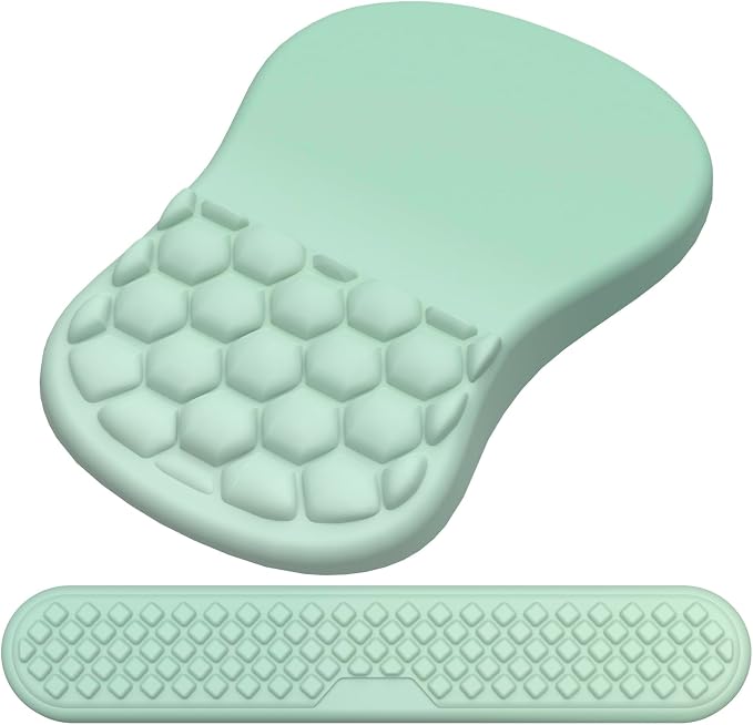 Ergonomic Mouse Pad Wrist Rest, 2 in 1 Keyboard Pad for Office | Memory Foam, 15° Ergonomic Slope, Massage Bead Design, Non-Slip PU Base, Lycra Fabric, for Office & Gaming, Gradient Green by Laokiiy