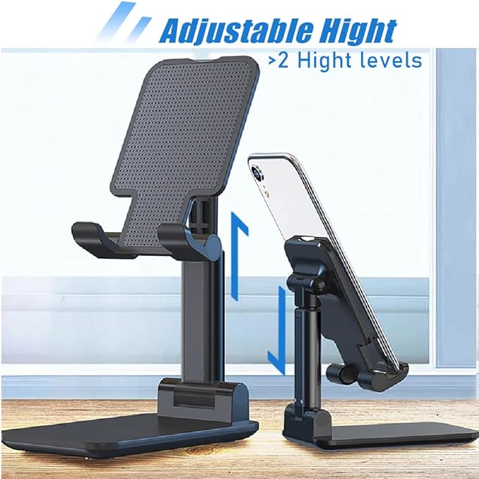 Phone Stand for Desk, Cell Phone Holder Cute Smart Cellphone Stand Foldable Stands Compatible with Under 8" Devices, Office Accessories, Deep Black - Image 2