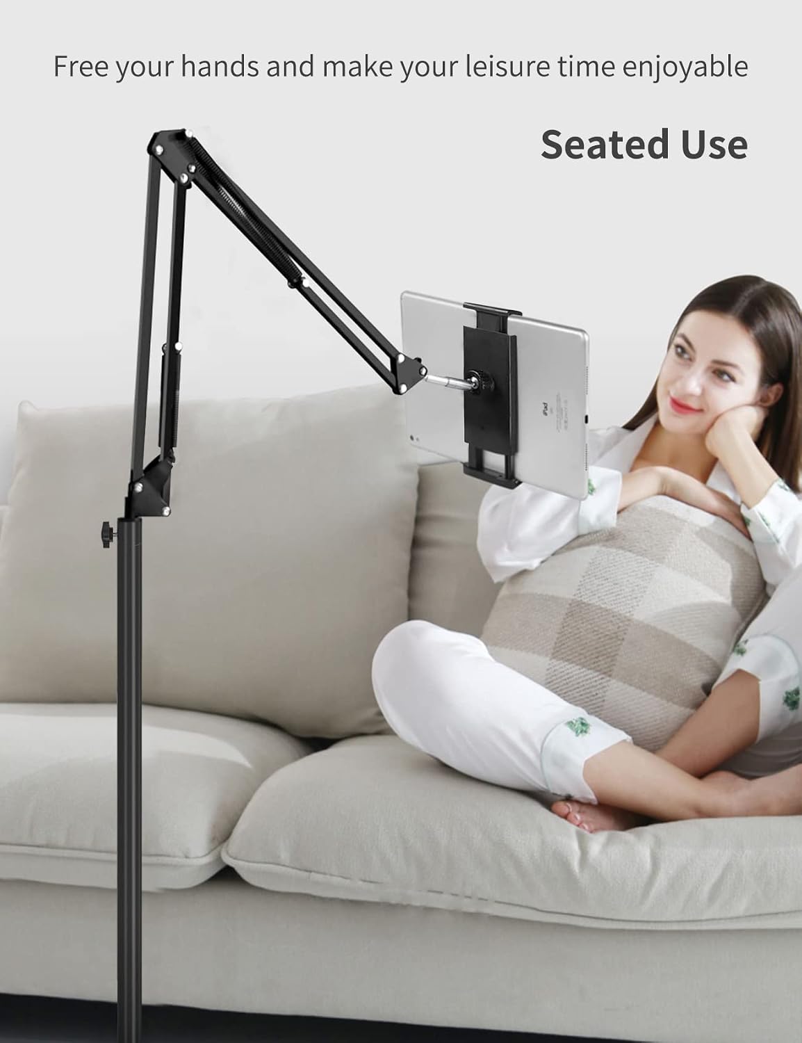 BluuSuuk Tablet Floor Stand with Double Weight Base, Overhead Bed Phone Mount Height Adjustable Arm Stretchable Stand Holder, Compatible with iPad Mini Air Pro, Galaxy Tab, Kindle, Switch, Cell Phones - Image 3