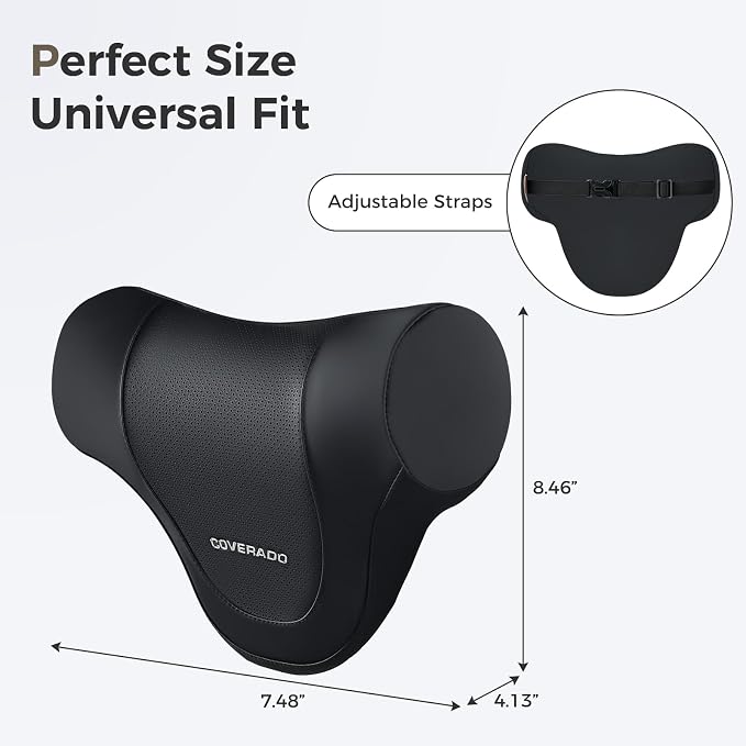 Coverado Car Headrest Pillow, Ergonomic Memory Foam Car Neck Pillow for Driving Seat with Adjustable Strap, Soft PU Leather Breathable Removable Cover Neck Support for Neck Pain Relief - Image 7