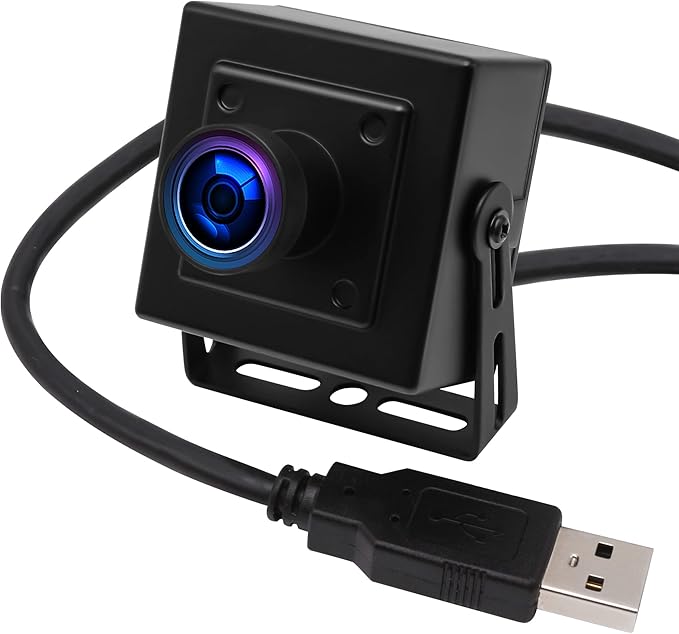 ELP Mini Aluminum Black Case USB Security Camera with 170degree Wide Angle Fisheye Lens USB2.0 Lightburn Camera for Home Security and Machine Vision System,9.9ft/3m Cable for PC, Laptop, Jetson Nano by ELP