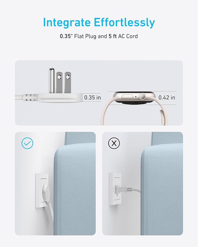 Anker Desktop Charger, 9-in-1 Power Strip with 300J Surge Protector, 100W | USB C Charger with 3 AC, 4 USB C, 2 USB A, 5ft Flat Plug Extension Cord with Multiple Devices, Home Office, Desk Accessories - Image 5