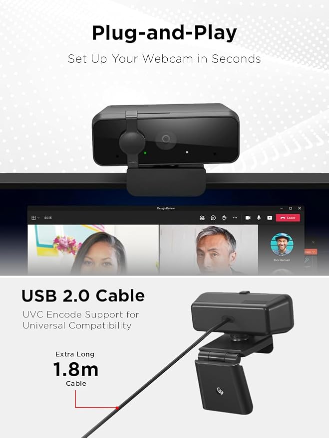 Lenovo 310 FHD Webcam, 1080p, FHD Resolution @30 FPS, Plug-and Play USB Connectivity, 1.8M Cable, 2 Integrated Microphones, External Privacy Shutter, Black - Image 7