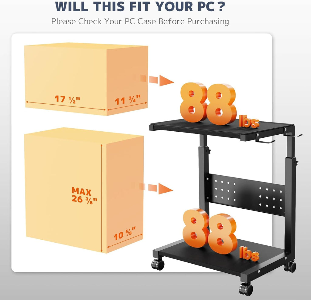 Computer Tower Stand Cart, Height Adjustable from 20 7/16" to 30 1/4" - Image 4