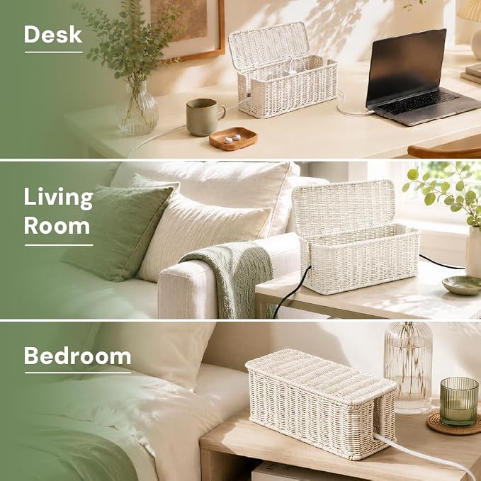 Cable Management Box, Handmade Rattan Cord Organizer for Power Strip | Open Slots Cord Hider for Power Strip, Router & USB Hub, Registered U.S. Design Patent - Image 7