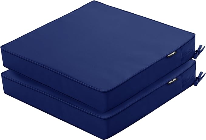 Outdoor Chair Cushions Set of 2, 24 x 24 x4 Inch Deep Seat | 3 Year Color Fastness Thick Patio Chair Cushion with Ties for Garden Lawn Sofa Couch, Navy Blue by COMCAVER