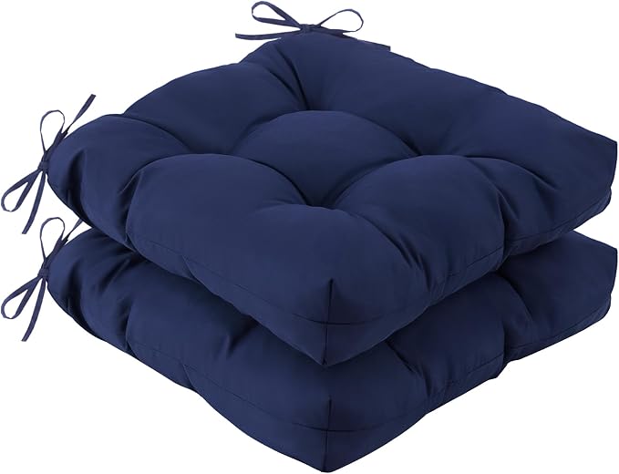 IASEAHK Outdoor Chair Cushions Set of 2, 19" x 19" x 5", Waterproof Outdoor Seat Cushions for Patio Furniture, Fade-Resistant Patio Chair Cushion, Dining Wicker Chair Pads for Porch Garden, Navy Blue by IASEAHK