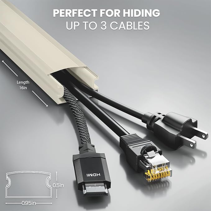 Cord Covers for Wires on Wall - 150in Cable Management Cable Hider - Cord Hiders for TV On Wall - Paintable Cable Concealer - Wire Covers for Cords - 10X (L16 x W0.95 x H0.5) - Medium | Beige - Image 3