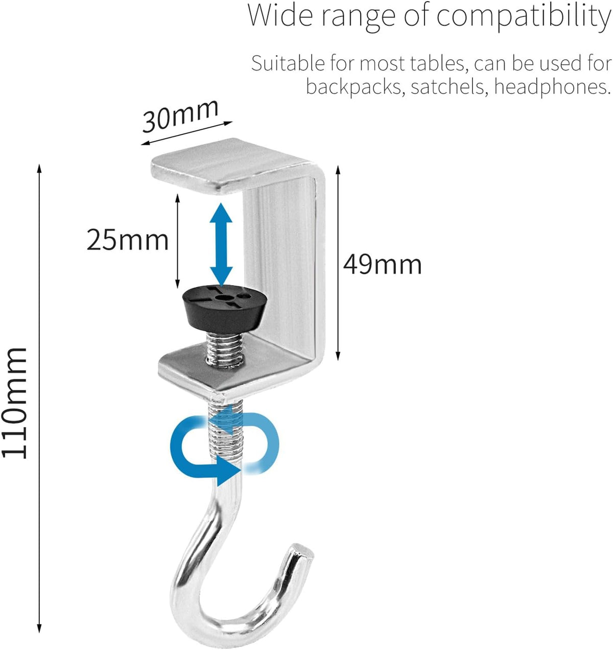 2 Pcs Desk Mount Bag Holder Hook Clamp-On Backpack Hanger Portable Desk Mount Headphones Holder Reduce Desk Clutter for Table Desk, Under Counter - Image 3