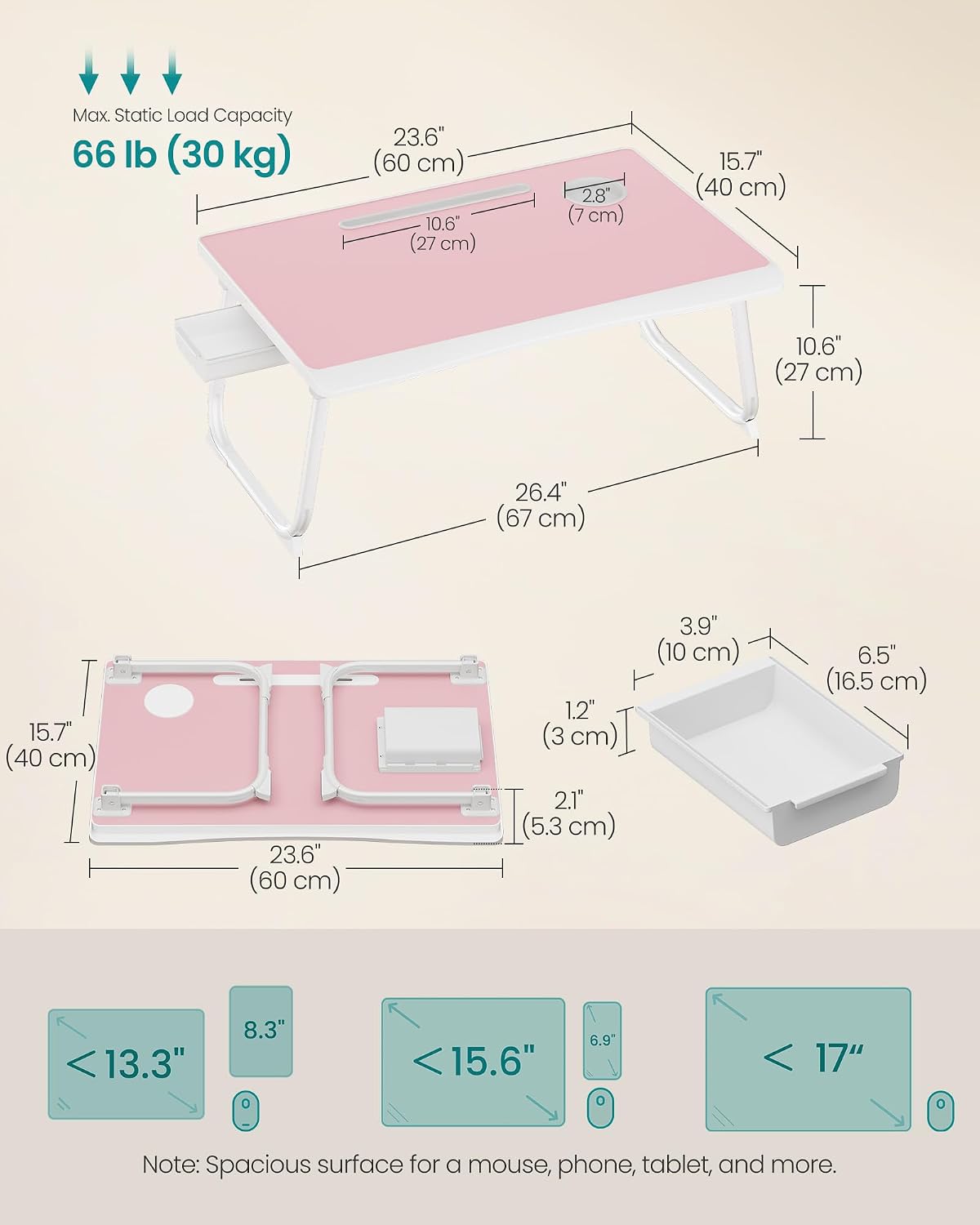 SONGMICS Foldable Lap Desk, Portable Bed Desk Table Tray w/Cup Holder Tray - Image 7