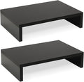TEAMIX 2-Pack Wood Monitor Stand Riser for Desk , Black | Dual Stand for 2 monitors. Holds 80 lbs, Stack or Separate Adjustable Use, Fits laptop, TV, PC. For Home Office, Gaming by TEAMIX
