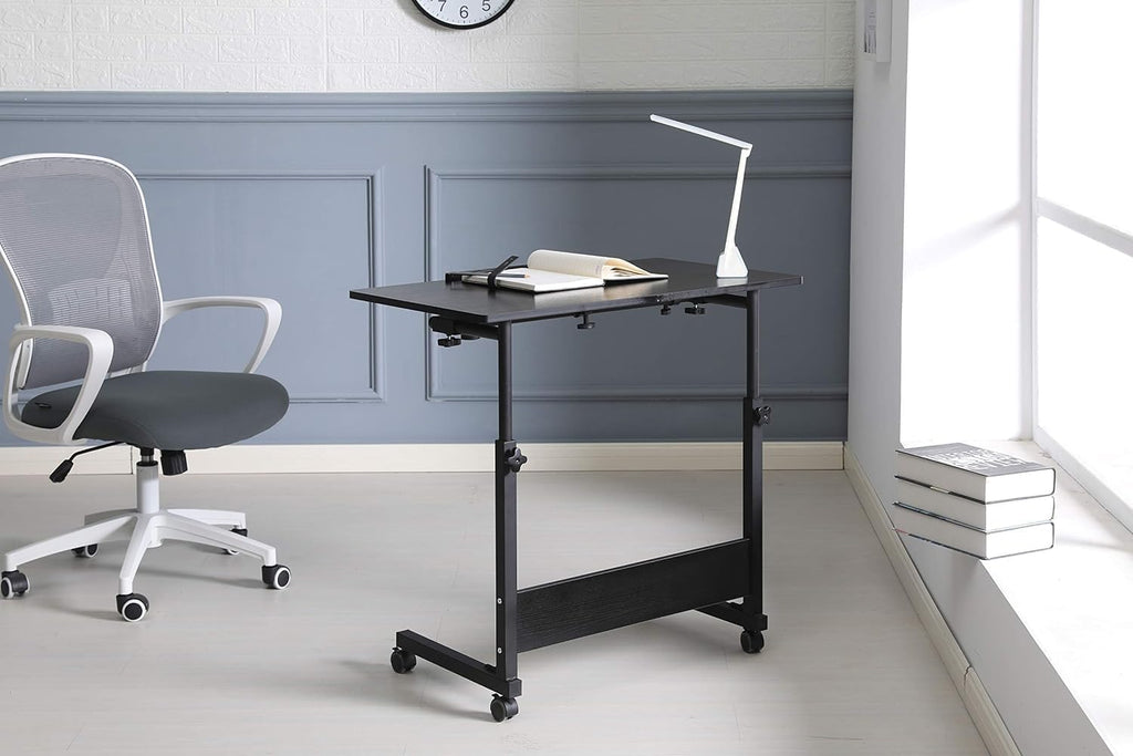 Mobile Overbed Table with Wheels – Adjustable Height Tiltable Desktop for Laptop, Eating & Writing (Black) - Image 3