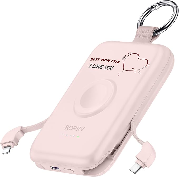 RORRY CharmGo Portable Charger, 10000mAh 20W Fast Charging Power Bank | Built-in Cables, Travel Keychain Battery Pack Essentions for Apple Watch 1~11 Series/Ultra/SE & iPhone Air/17/16/15/14/13/12 by RORRY