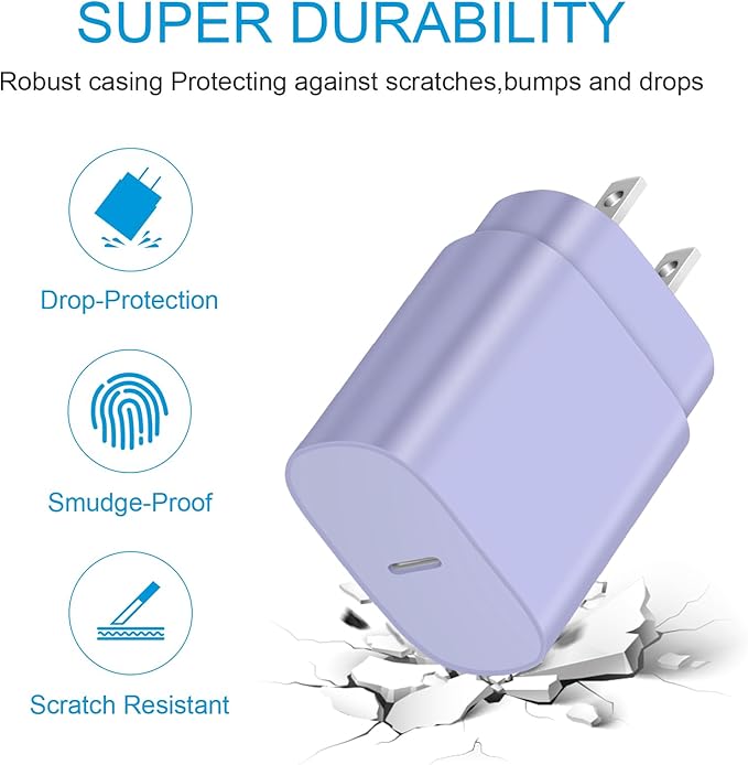 Type C Charger Fast Charging,USB C Charger,25W Samsung Super Fast Charger | for Samsung Galaxy S26/S25/S24/iPhone 17/16/15 Series,Android,with 10FT Extra Long USB C Cable (2-Pack with 2 Cable Purple) - Image 2