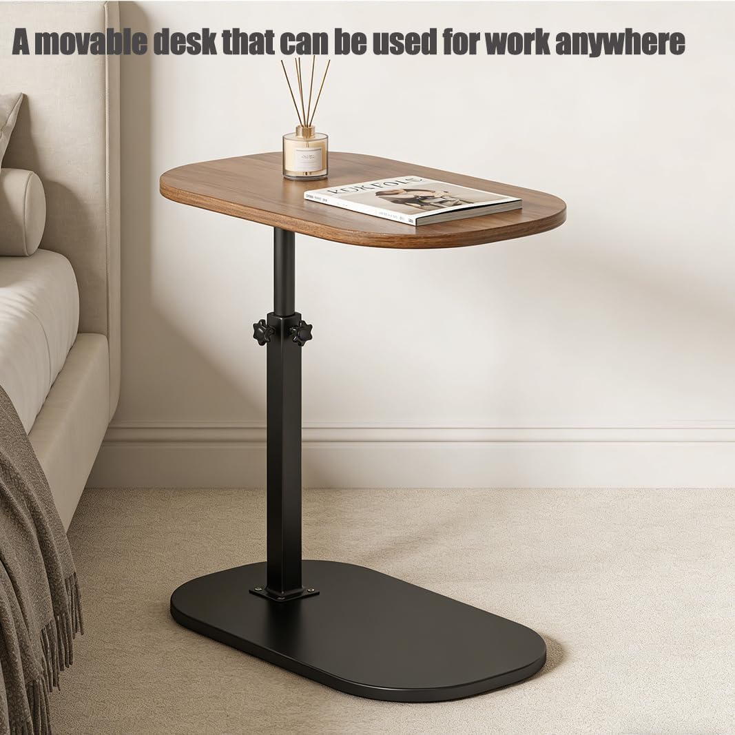 2 Set Pedestal Adjustable c Table for Small Spaces，C Shaped End Table Desktop can Turn 360° and the Height of the Sofa Small TV Tray Table Can be Adjusted for Couch - Image 4