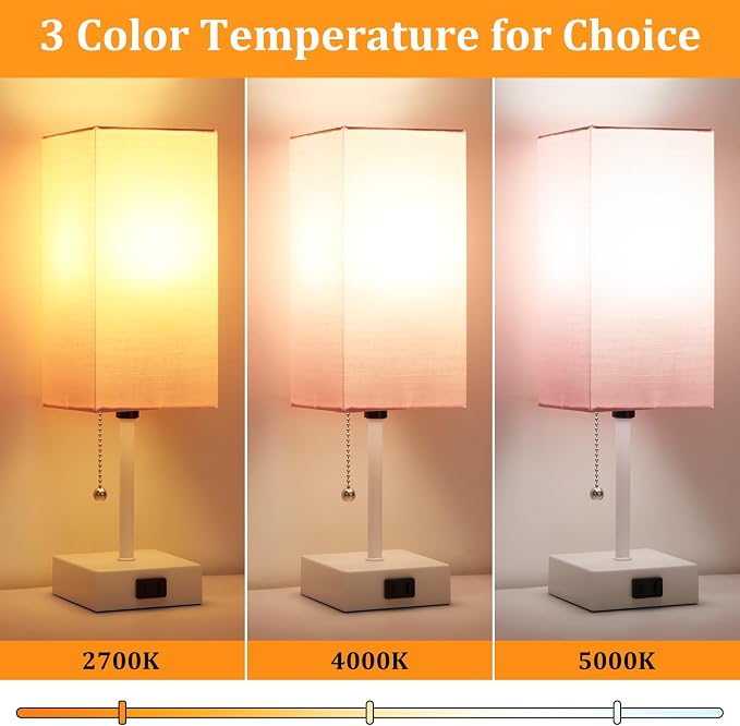 15'' Table Lamp for Bedroom set of 2,3-Color Bedside Lamps with Pull Chain | Table Lamps for Night stands ,Small Night Light Lamps with 2 Bulbs Lamps for Living Room Kids Room Office Decor（Pink+White） - Image 2