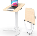 JOY worker Foldable Mobile Standing Desk, 90° Tilt Rolling Laptop Desk, Oak | Tiltable MDF Laptop Desk, Portable Cart with Hidden Wheels & Low Base, Collapsible for Storage, Holds 22lbs, Home Office by JOYworker