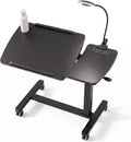 Overbed Table with Wheels Adjustable Height, Foldable Over Bed with 360° Swivel Tilt, Charging Station, LED Light, Rolling Bedside for Hospital, Couch Home & Office (Black) by HODEPRA