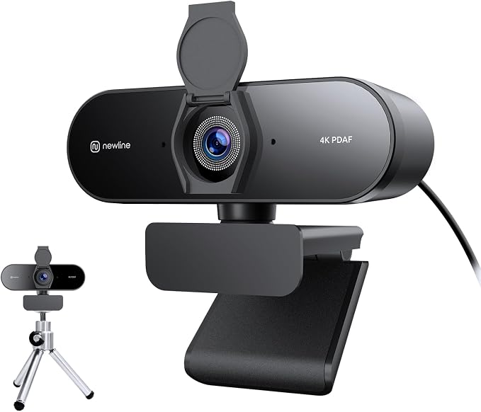 N newline 4K Webcam for PC with Tripod, PDAF Autofocus, 1080P@60FPS, 79° FOV, Low Distortion, 2 Noise Reduction Mics, Privacy Cover, Plug&Play, PC Camera for Skype, Teams, Zoom, NewEye 62 Kit by Nnewline