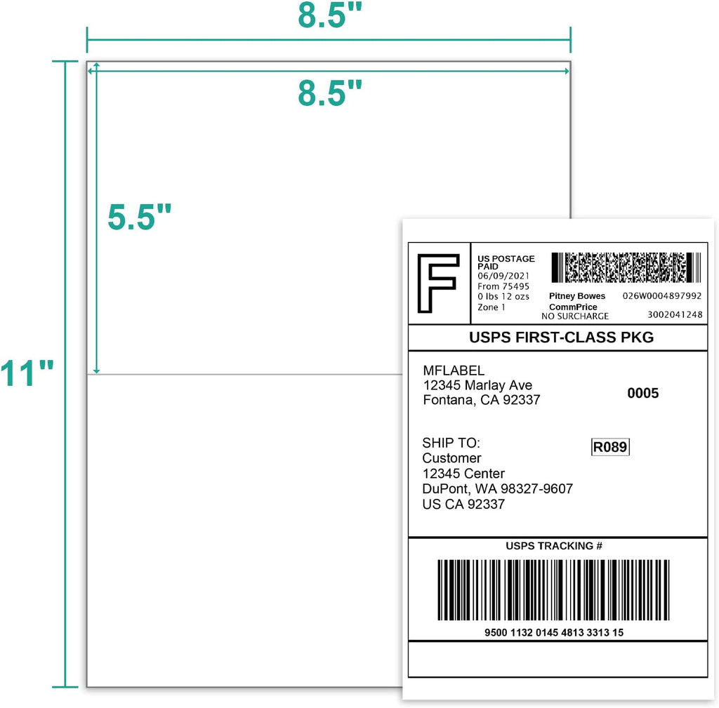 MFLABEL Half Sheet Label Laser/Ink Jet Shipping Labels 8.5 x 11 Inches Packaging Label, Address Labels for Laser & Inkjet Printers, 400 Count(200 Sheets) - Image 2