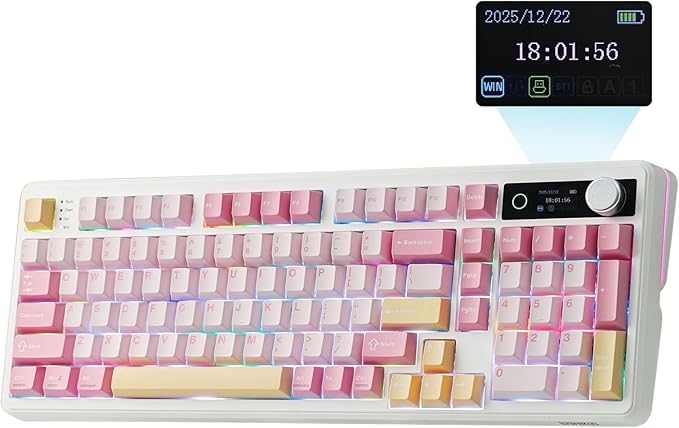 EPOMAKER TH99 PRO 96% Mechanical Keyboard with Screen & Knob, 10000mAh | 2.4Ghz/BT, Hot Swap, Custom Driver, RGB Backlit, PBT Keycap, Wireless Gaming Keyboard for PC/Mac (Pink, Sea Salt Silent) by EPOMAKER