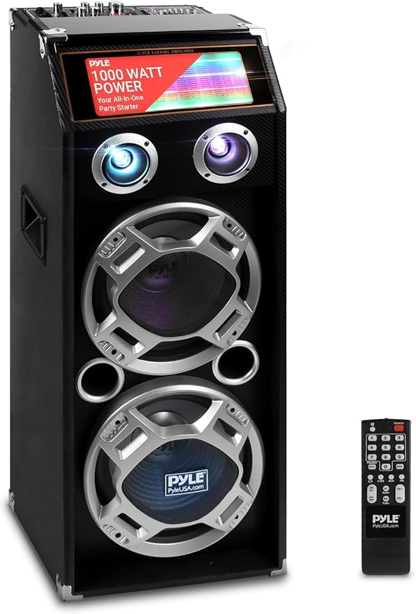 Pyle Wireless Active PA Speaker System - 1000W Portable High Powered Bluetooth Compatible Outdoor Sound Speaker w/ USB SD MP3 FM Radio AUX RCA LED DJ Lights - 35mm Stand Mount, Remote by PyleUSA