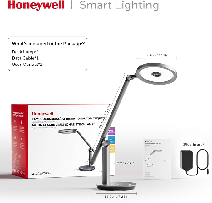 Honeywell H6 Desk Lamp for Home Office, Dimmable Reading Table Light, Gray | Sunturalux CRI≥97, RG0 Low Blue Light, Flicker-Free, 800LM Dimmable with Timer for Webcam, Study, Office & Bedroom - Image 7