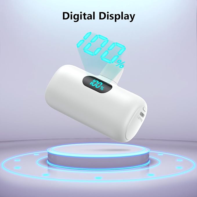 Mini Portable Charger for iPhone,Upgraded 5000mAh PD Fast Charging Battery Pack,LCD Display Cute Power Bank Portable Phone Charger for iPhone 14/14 Pro Max/13/13 Pro/12 Pro/11/XS/XR/X/8/7/6-White - Image 6