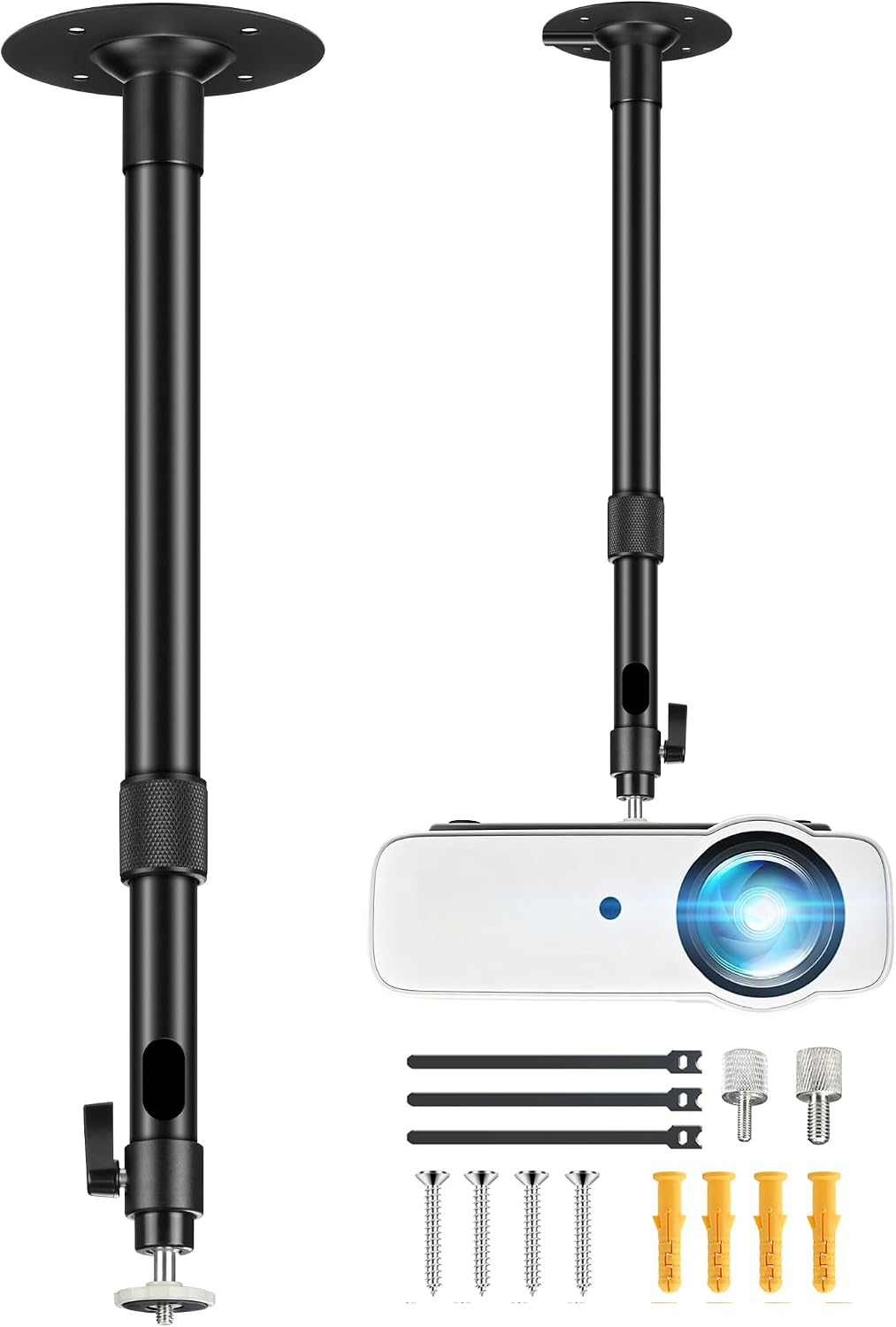 2-Be-Best Upgraded Projector Mount, Better Fixed Projector Ceiling Mount Projectors Wall Mounts with Extendable Length 14-24 in / 37-62 cm 360° Adjustable Projectors Mounts Black by 2-Be-Best