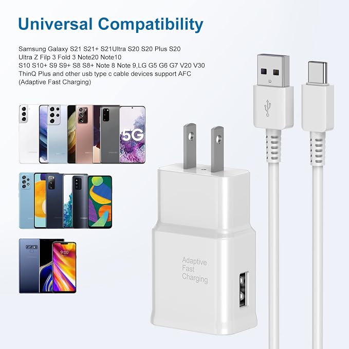 Type C Charger Fast Charging, 2Pack USB C Android Phone Charger&3ft Cables | Wall Charger Blocks &2x 3ft USB-C cables for Samsung Galaxy S8/S9/S10 Plus/S10e/S20/S21 Ultra/Plus, Note 8/9/10,Pixel3 White - Image 4