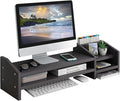 Computer Monitor Riser, 2 Tier Wooden Stand With Two Layer Storage Rack, Black Desktop Organizer for PC/Laptop, Home & Office by KUAIYU