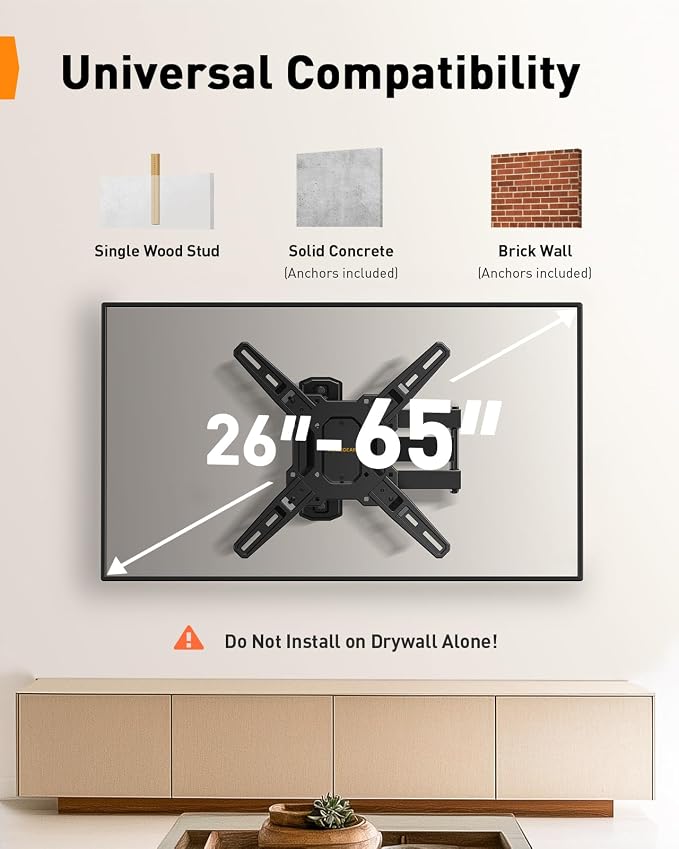 Perlegear Full Motion TV Wall Mount for 26–65 inch TVs up to 82 lbs | Max VESA 400x400mm, Heavy-duty Wall Mount TV Bracket with Articulating Arms, Tool-Free Tilt, Swivel, Extension, PGMF3 - Image 2