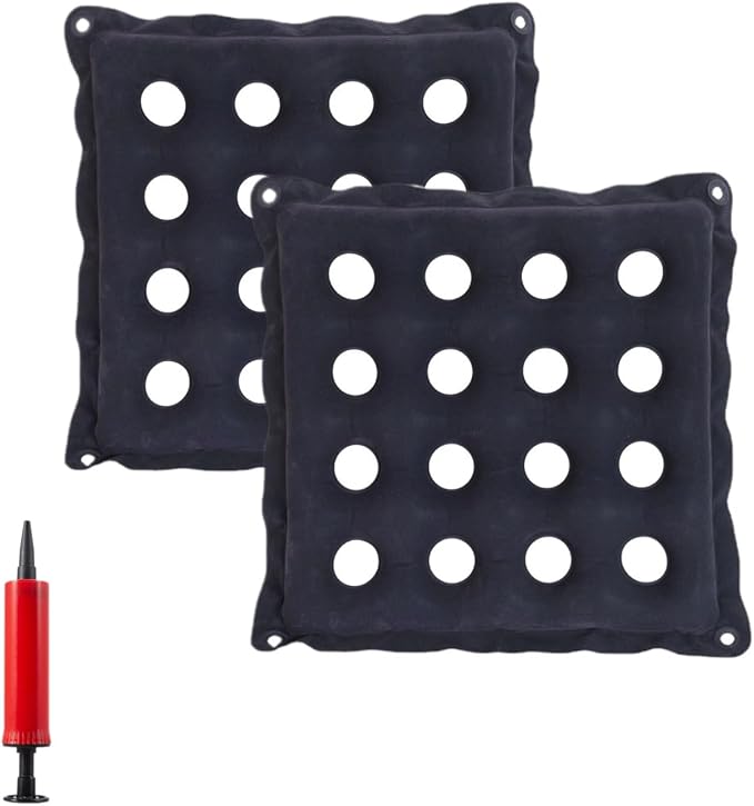 2-Pack Waffle Inflatable Seat Cushions with Pump, 18 Inch Beige 16-Hole Air Cushion for Pressure Relief, Wheelchair, Office Chair, Car Seat & Travel (Navy Blue) by Unknown