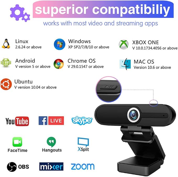 4K Webcam with Microphone, 8MP Laptop PC Desktop Computer Web Camera, USB Webcams for Video Calling Recording Streaming Video Conference, Webcam with Tripod，Privacy Shutter - Image 6