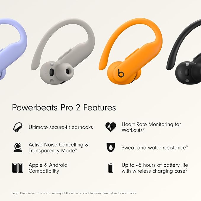 Beats Powerbeats Pro 2 - Wireless Noise Cancelling Workout Earbuds with Secure- Fit Earhooks, Up to 45-Hour Battery with Charging Case, Sweat & Water Resistant, Heart Rate Monitoring - Electric Orange - Image 2