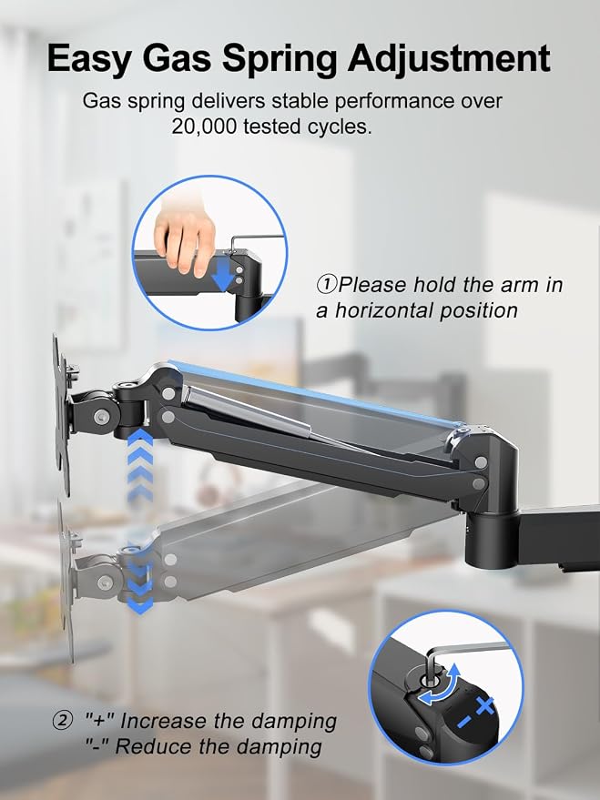 suptek Single Monitor Wall Mount for 17 to 32 Inch Screens, Gas Spring Monitor Arm Wall Mount Holds Up to 11KG/24lbs, Full Motion Adjustable,VESA Mount 75x75/100x100mm(WMX2) - Image 7