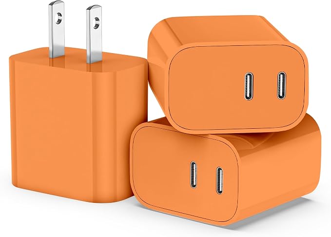USB C Charger Block 3 Pack, Dual Port 20W Fast Wall Plug(Orange) | 20W PD fast charging USB C block for iPhone 17 16 15 14 13 12 11, iPad Pro, iPad Air, AirPods and Apple Watch. by SMALLElectric