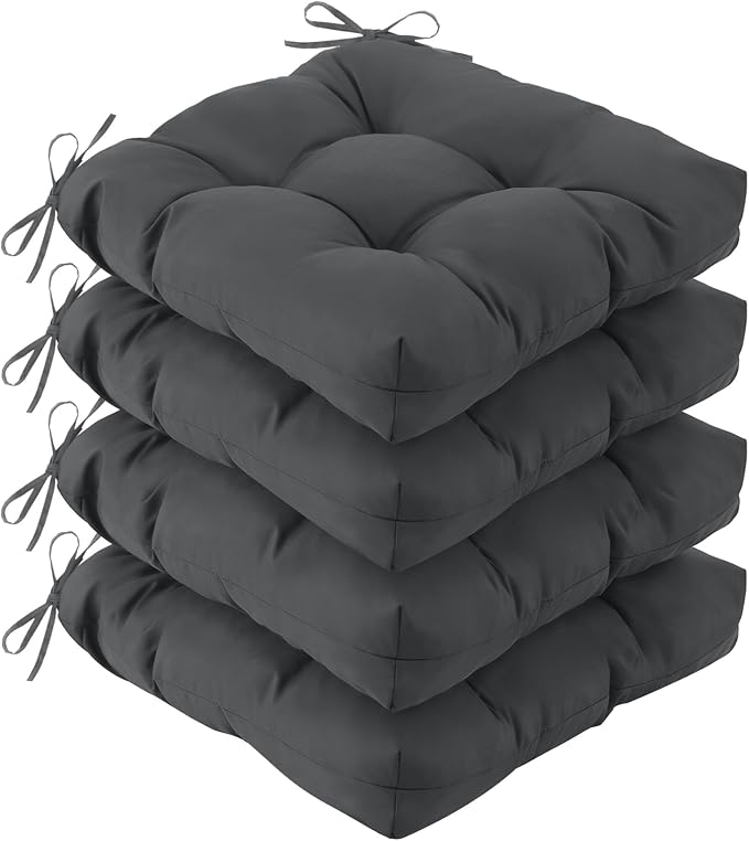 IASEAHK Outdoor Chair Cushions Set of 4, 19" x 19" x 5", Waterproof Outdoor Seat Cushions for Patio Furniture, Fade-Resistant Patio Chair Cushion, Dining Wicker Chair Pads for Porch Garden, Dark Grey by IASEAHK