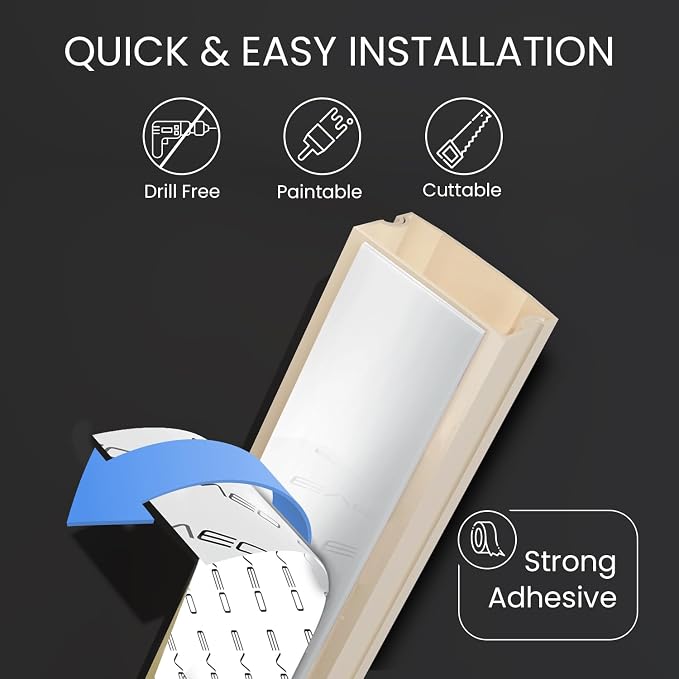 Cord Covers for Wires on Wall - 150in Cable Management Cable Hider - Cord Hiders for TV On Wall - Paintable Cable Concealer - Wire Covers for Cords - 10X (L16 x W0.95 x H0.5) - Medium | Beige - Image 2