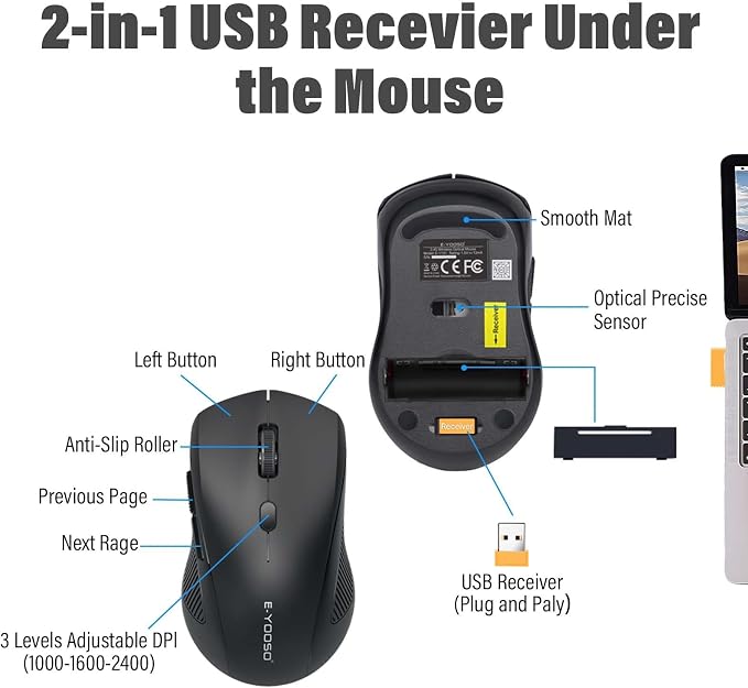 Wireless Keyboard and Mouse Combo,Soft Touch Quiet Keyboard Less Noise 90% | Ergonomic With Wrist Rest,2.4GHz 104 Keys Full Size,2400 DPI Mouse,For Office/Work/Home/PC Computer/Laptop,Black - Image 4