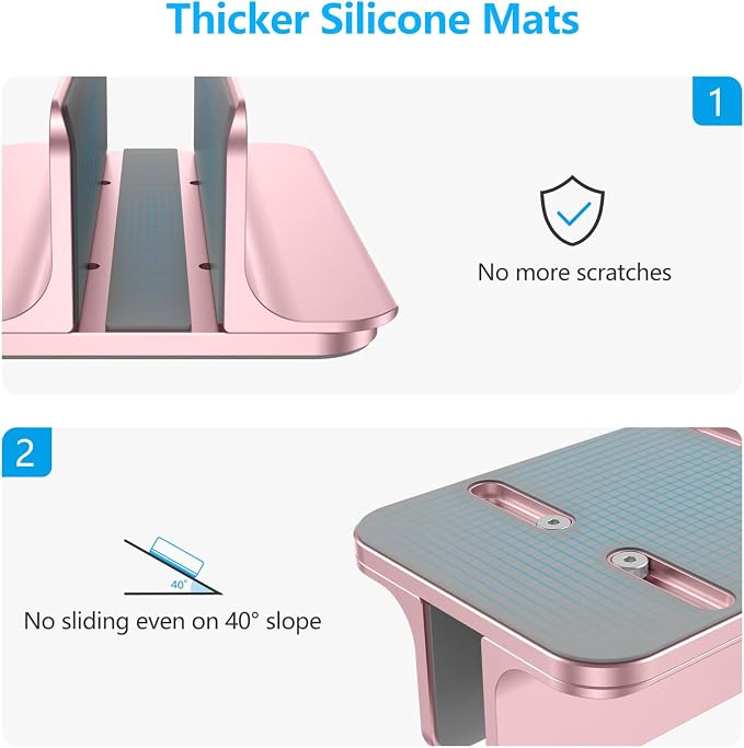 OMOTON Vertical Laptop Stand Holder, Adjustable Dock for MacBook, Rose Gold | Aluminum Stand for MacBook Stand, Fits Chromebook & Gaming Laptops up to 17.3 in, Office Desk Organization, Space-Saving - Image 5
